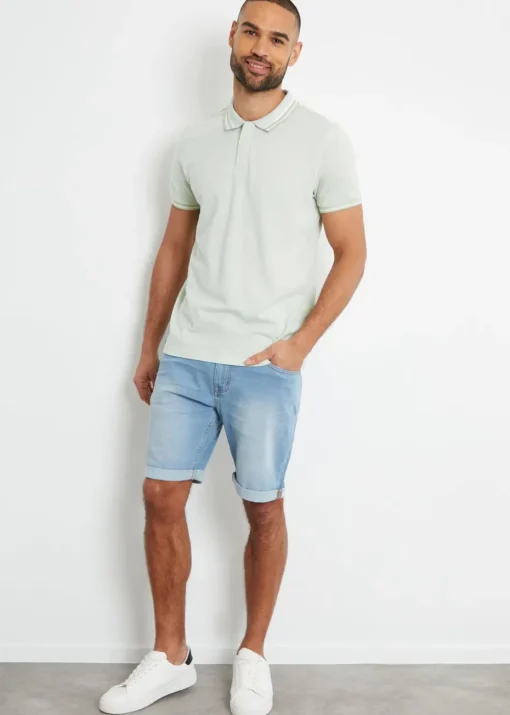 Threadbare Green Birdsall Two Tone Cotton Pique Polo Shirt