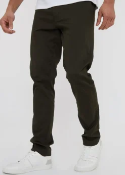 Threadbare Green Cotton Slim Fit Chino Trousers With Stretch