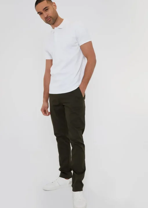 Threadbare Green Cotton Slim Fit Chino Trousers With Stretch