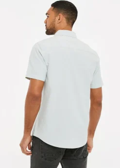 Threadbare Green Oxford Cotton Slim Fit Short Sleeve Shirt