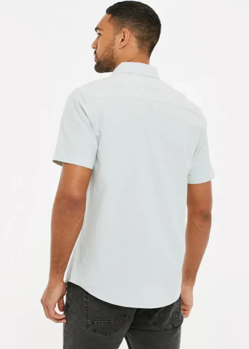 Threadbare Green Oxford Cotton Slim Fit Short Sleeve Shirt
