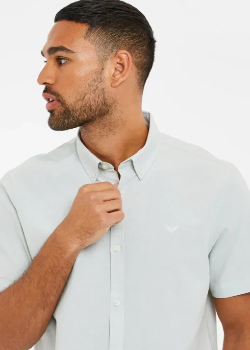 Threadbare Green Oxford Cotton Slim Fit Short Sleeve Shirt