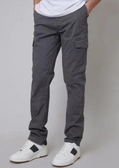 Threadbare Grey Cotton Cargo Trousers With Stretch