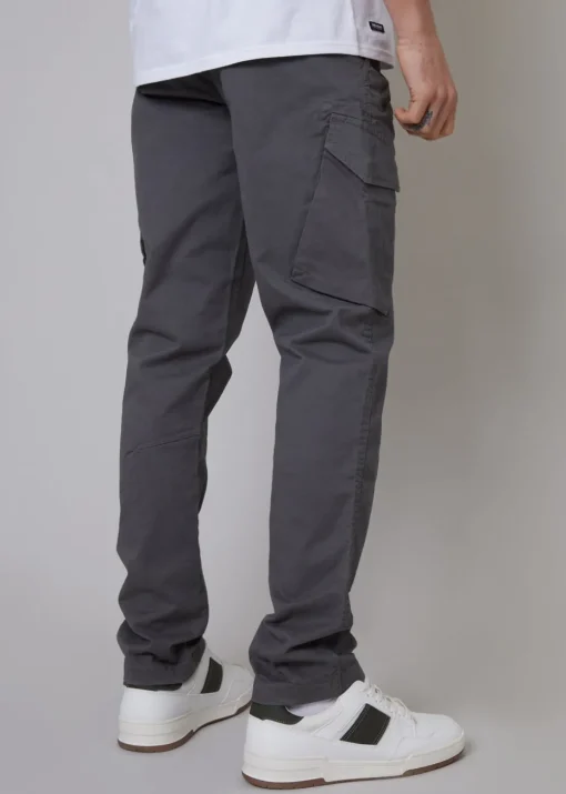 Threadbare Grey Cotton Cargo Trousers With Stretch