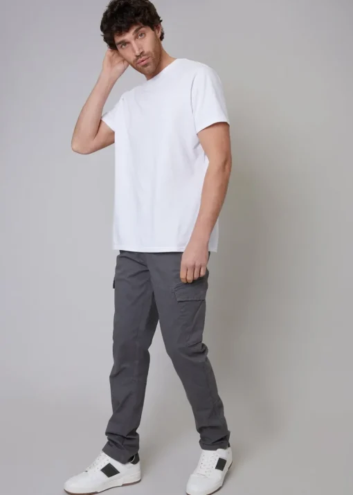 Threadbare Grey Cotton Cargo Trousers With Stretch