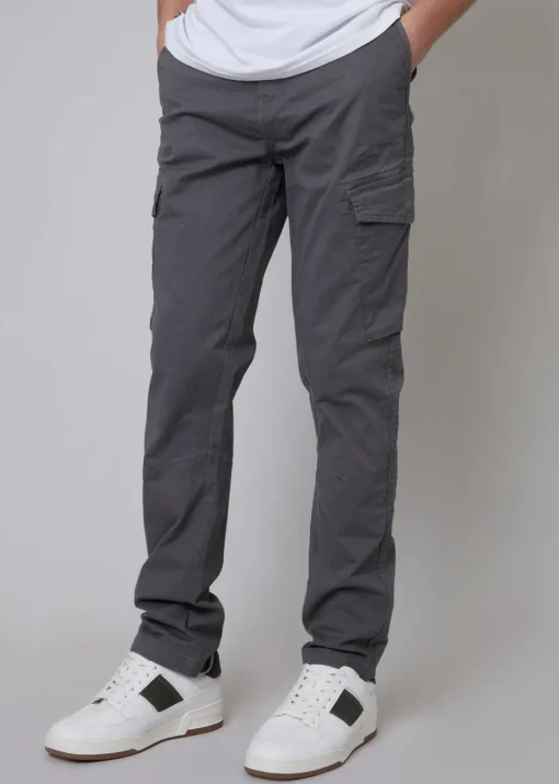 Threadbare Grey Cotton Cargo Trousers With Stretch