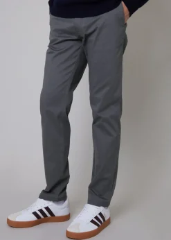 Threadbare Grey Cotton Regular Fit Chino Trousers with Stretch