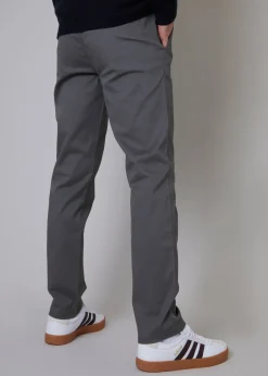 Threadbare Grey Cotton Regular Fit Chino Trousers with Stretch