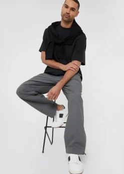 Threadbare Grey Cotton Relaxed Fit Jogger Style Cuffed Trousers