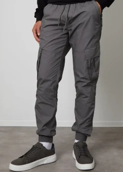 Threadbare Grey Cotton Slim Fit Cuffed Cargo Trousers