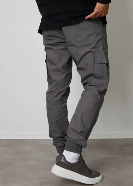 Threadbare Grey Cotton Slim Fit Cuffed Cargo Trousers