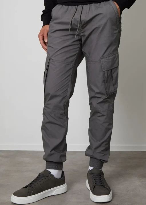 Threadbare Grey Cotton Slim Fit Cuffed Cargo Trousers