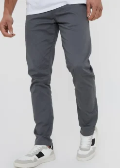 Threadbare Grey Cotton Slim Fit Chino Trousers With Stretch