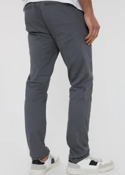 Threadbare Grey Cotton Slim Fit Chino Trousers With Stretch