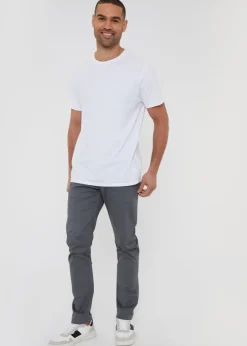 Threadbare Grey Cotton Slim Fit Chino Trousers With Stretch