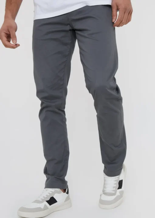 Threadbare Grey Cotton Slim Fit Chino Trousers With Stretch