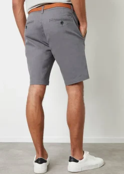 Threadbare Grey Cotton Turn-Up Chino Shorts with Woven Belt