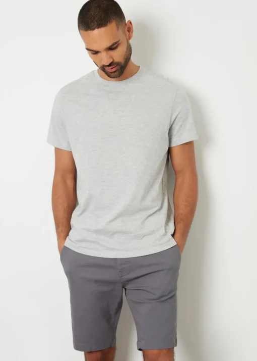 Threadbare Grey Cotton Turn-Up Chino Shorts with Woven Belt