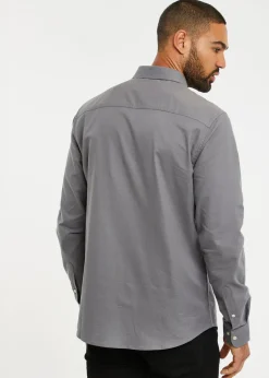 Threadbare Grey Oxford Cotton Long Sleeve Shirt