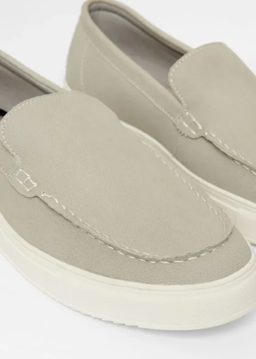 Threadbare Grey Textured Slip On Loafers