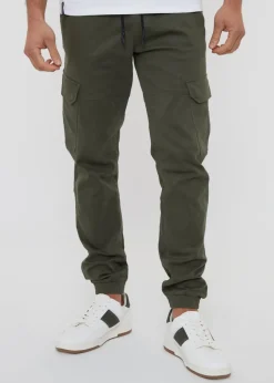 Threadbare Khaki Cotton Jogger Style Cargo Trousers With Stretch