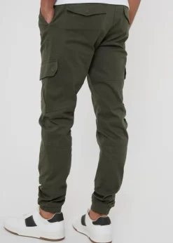 Threadbare Khaki Cotton Jogger Style Cargo Trousers With Stretch