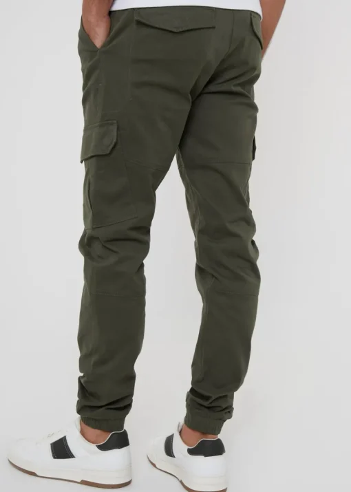Threadbare Khaki Cotton Jogger Style Cargo Trousers With Stretch