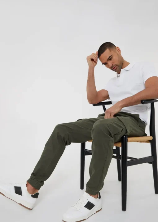 Threadbare Khaki Cotton Jogger Style Cargo Trousers With Stretch