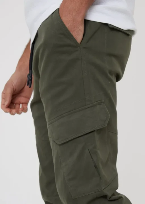 Threadbare Khaki Cotton Jogger Style Cargo Trousers With Stretch