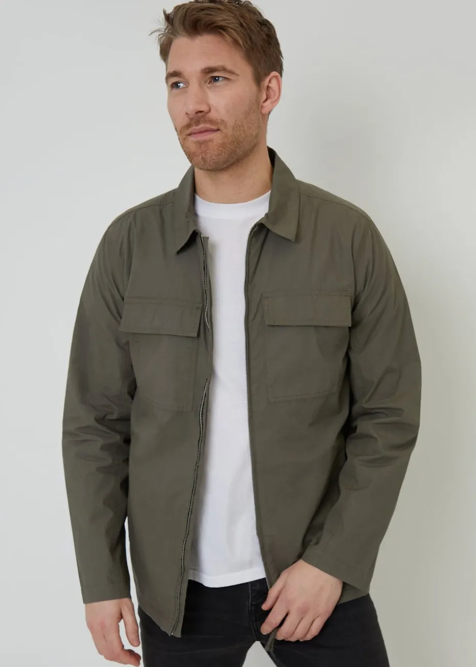 Threadbare Khaki Cotton Poplin Lightweight Collared Jacket