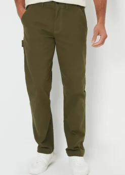 Threadbare Khaki Cotton Straight Leg Chino Cargo Trousers With Stretch