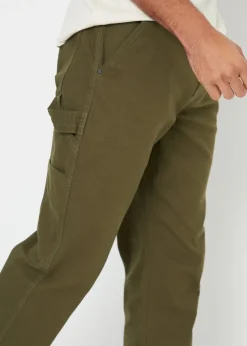 Threadbare Khaki Cotton Straight Leg Chino Cargo Trousers With Stretch