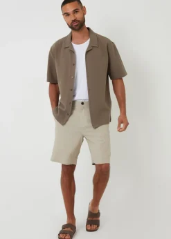 Threadbare Khaki Embley Textured Revere Collar Short Sleeve Shirt