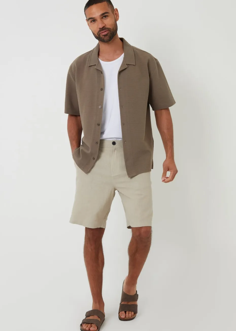 Threadbare Khaki Embley Textured Revere Collar Short Sleeve Shirt