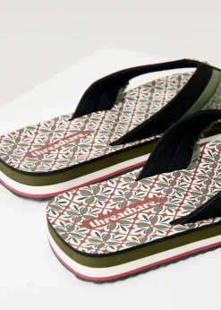 Threadbare Khaki Fringe Detail Toe Post Sandals