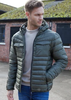 Threadbare Khaki Lightweight Hooded Puffer Jacket