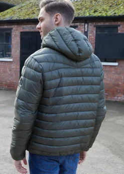 Threadbare Khaki Lightweight Hooded Puffer Jacket
