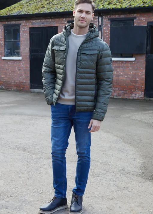 Threadbare Khaki Lightweight Hooded Puffer Jacket