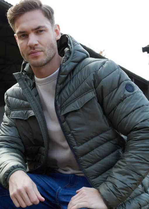 Threadbare Khaki Lightweight Hooded Puffer Jacket
