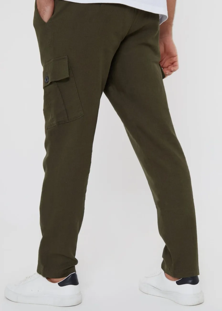 Threadbare Khaki Linen Blend Cargo Trousers