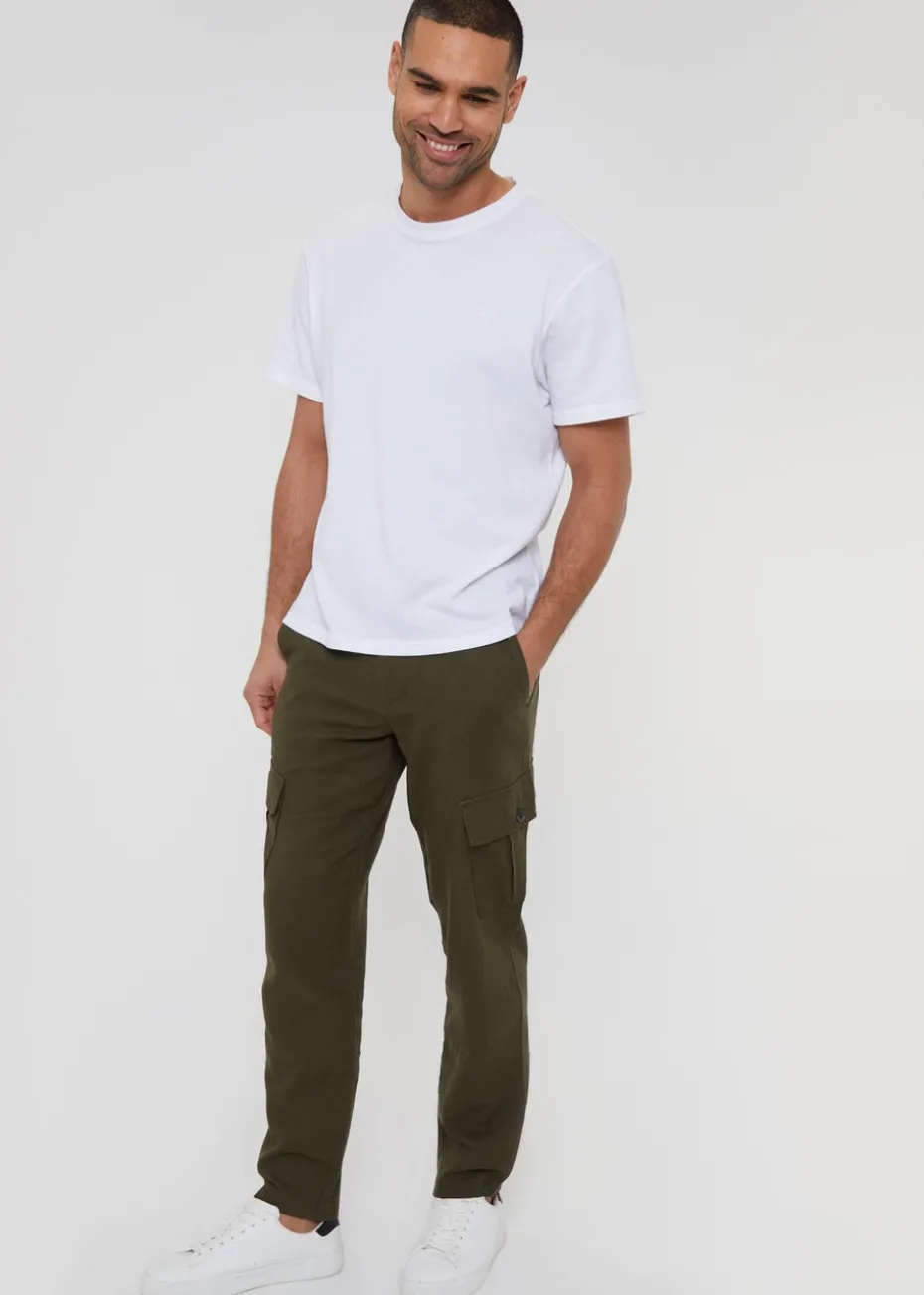 Threadbare Khaki Linen Blend Cargo Trousers