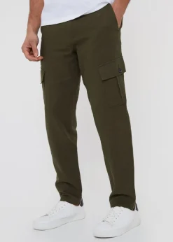 Threadbare Khaki Linen Blend Cargo Trousers