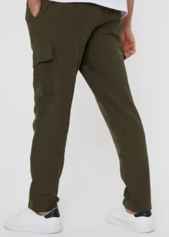 Threadbare Khaki Linen Blend Cargo Trousers
