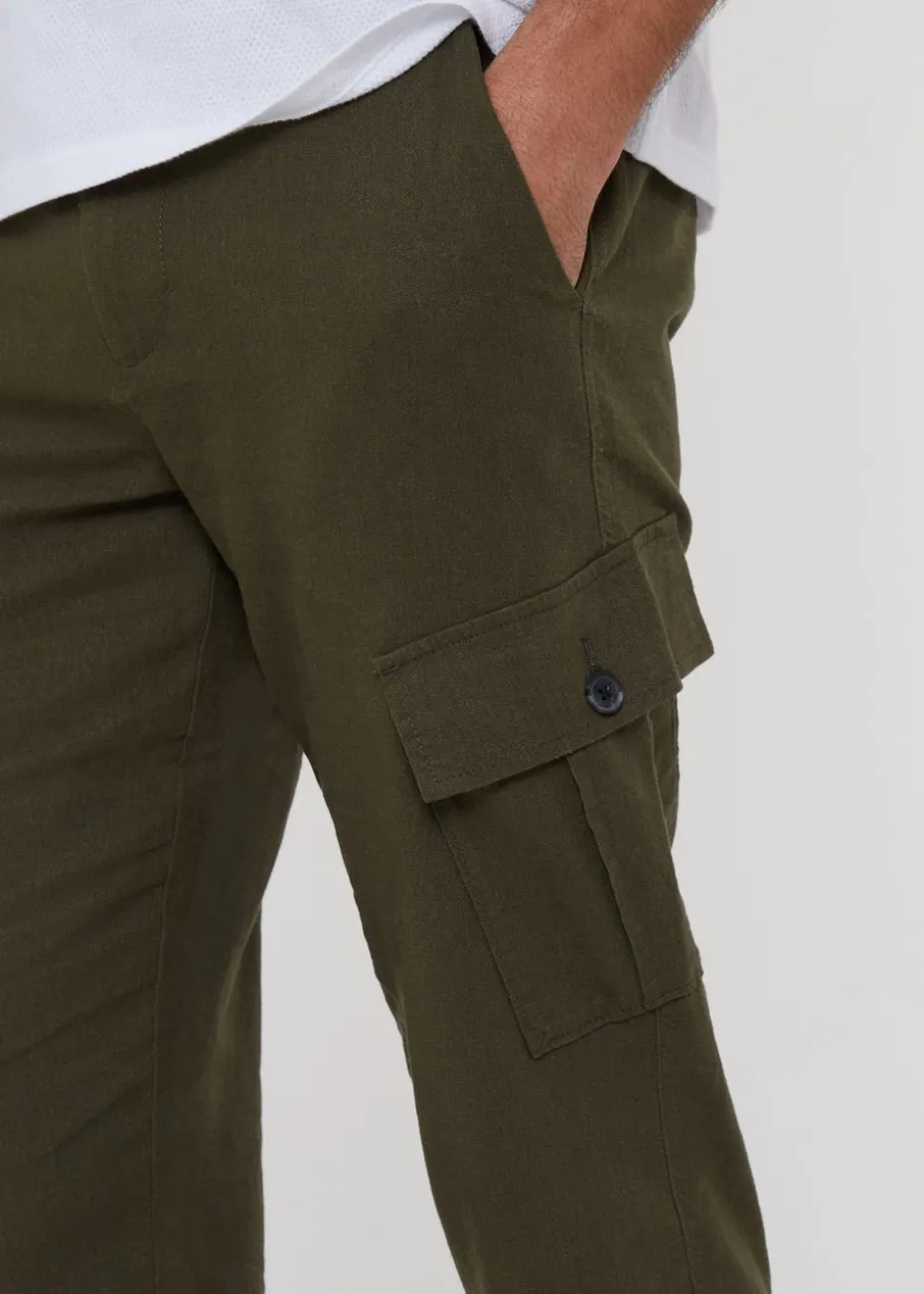 Threadbare Khaki Linen Blend Cargo Trousers