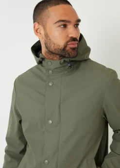 Threadbare Khaki Microfleece Lined Longline Showerproof Hooded Raincoat