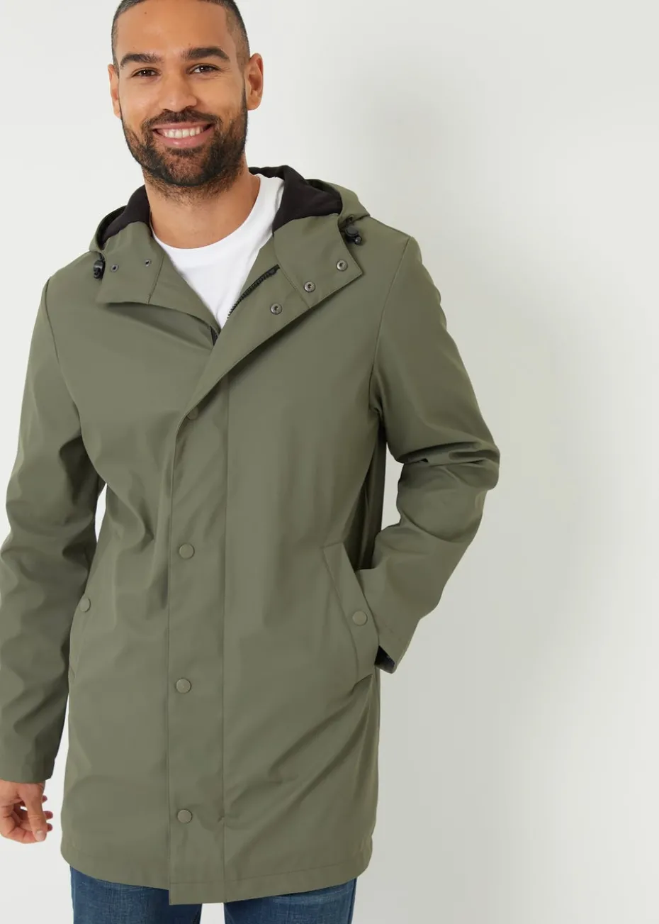 Threadbare Khaki Microfleece Lined Longline Showerproof Hooded Raincoat
