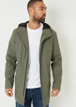 Threadbare Khaki Microfleece Lined Longline Showerproof Hooded Raincoat