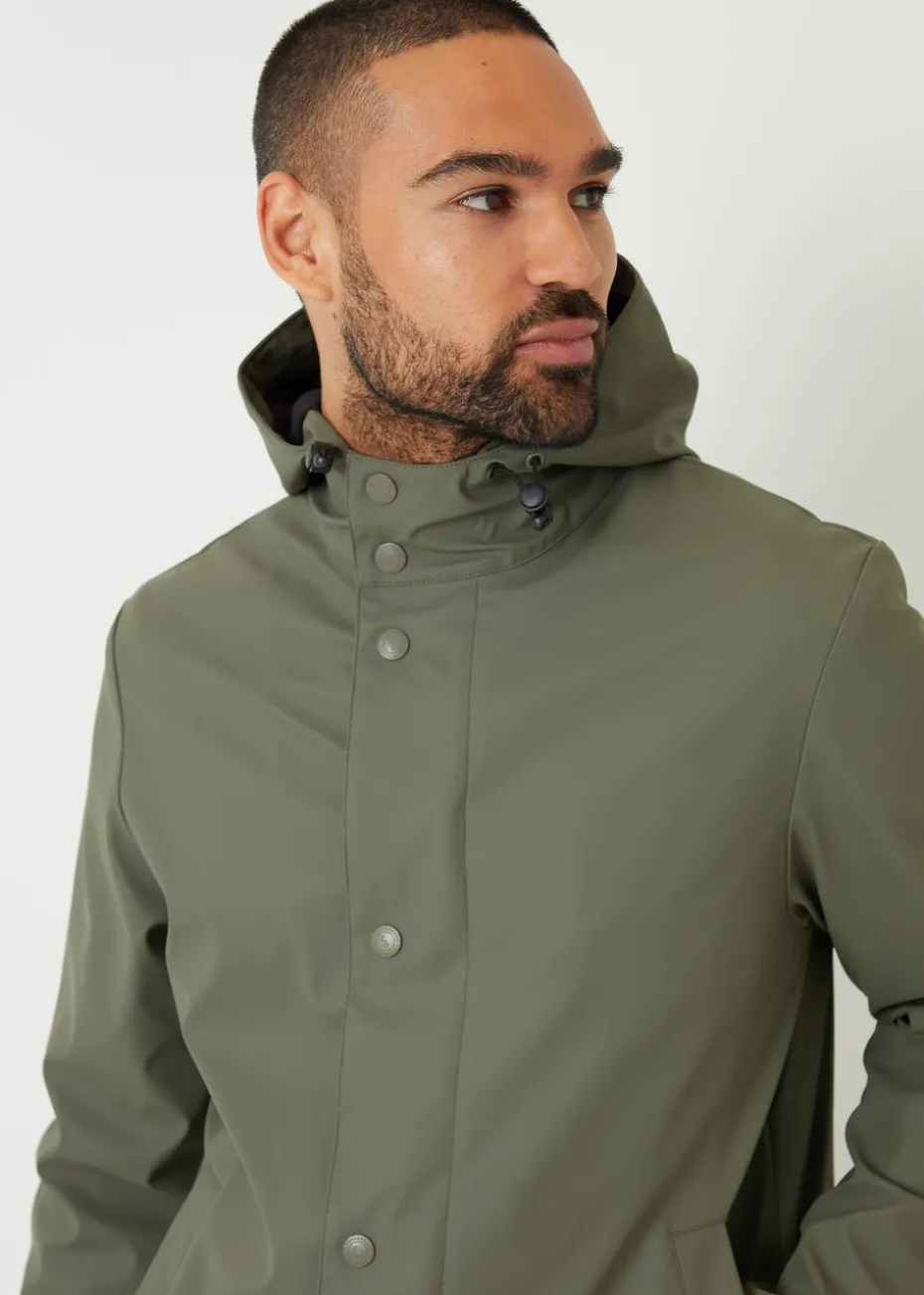 Threadbare Khaki Microfleece Lined Longline Showerproof Hooded Raincoat