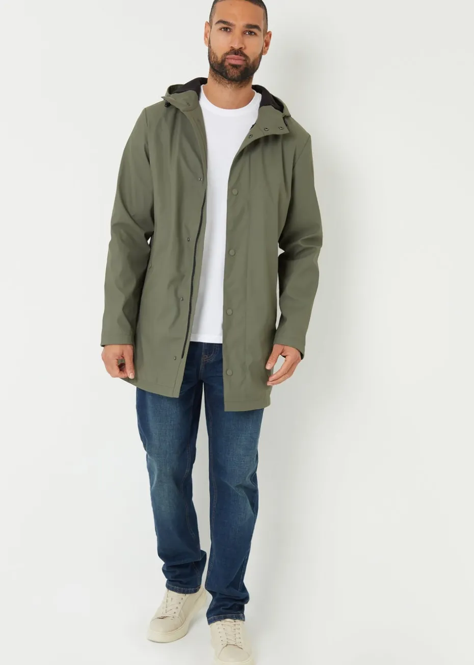 Threadbare Khaki Microfleece Lined Longline Showerproof Hooded Raincoat