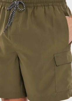 Threadbare Khaki Mid-length Cargo Swim Shorts